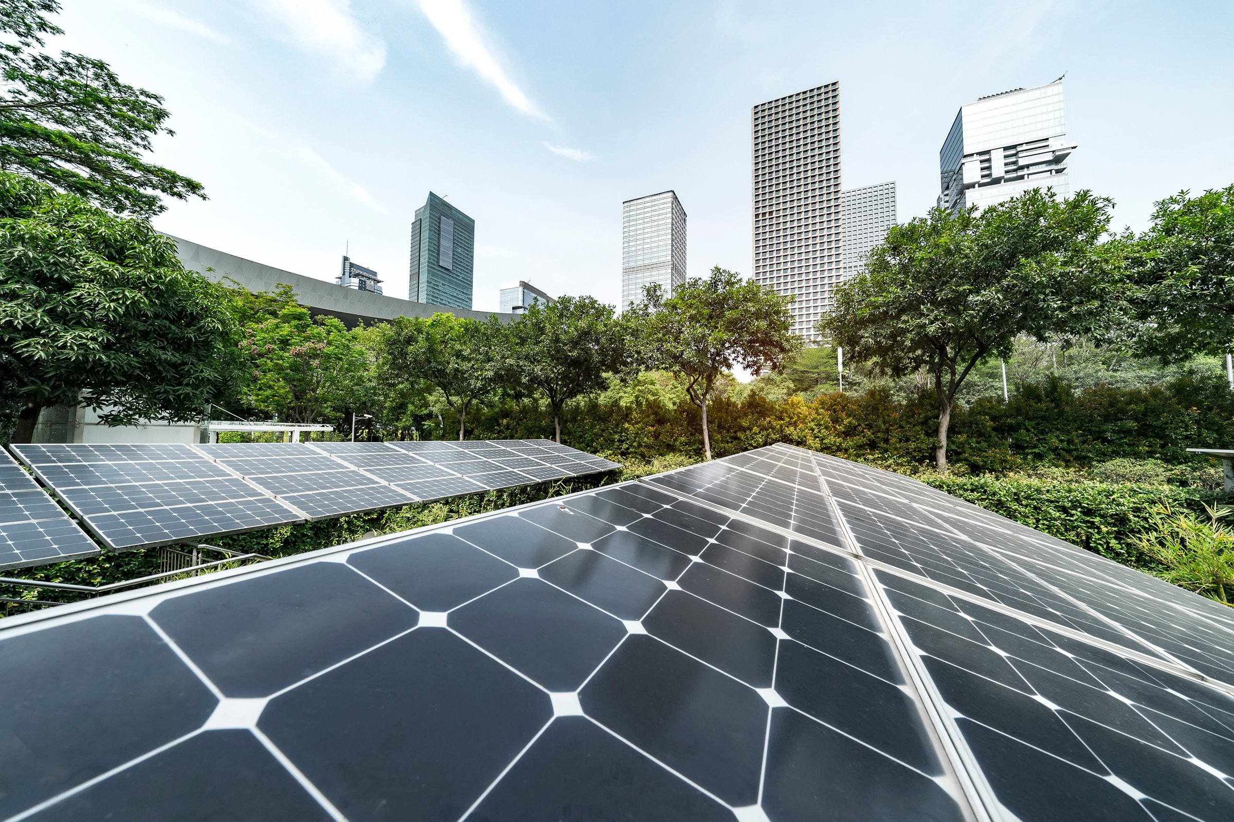 Solar Power Plant in modern city,Sustainable Renewable Energy